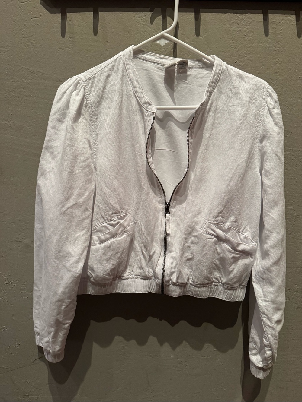 Joie Women's White Linen Zip-Front Bomber Jacket
